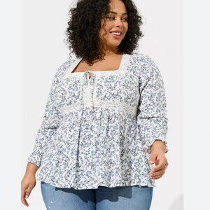 Torrid Babydoll Rayon Micro Floral Slub Lace Trim Cottagecore Prairie Top 5X